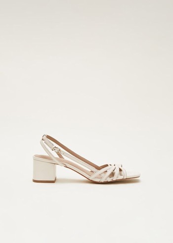 Phase Eight Leather Slingback Block Heels Cream Canada | JGOWPT-362